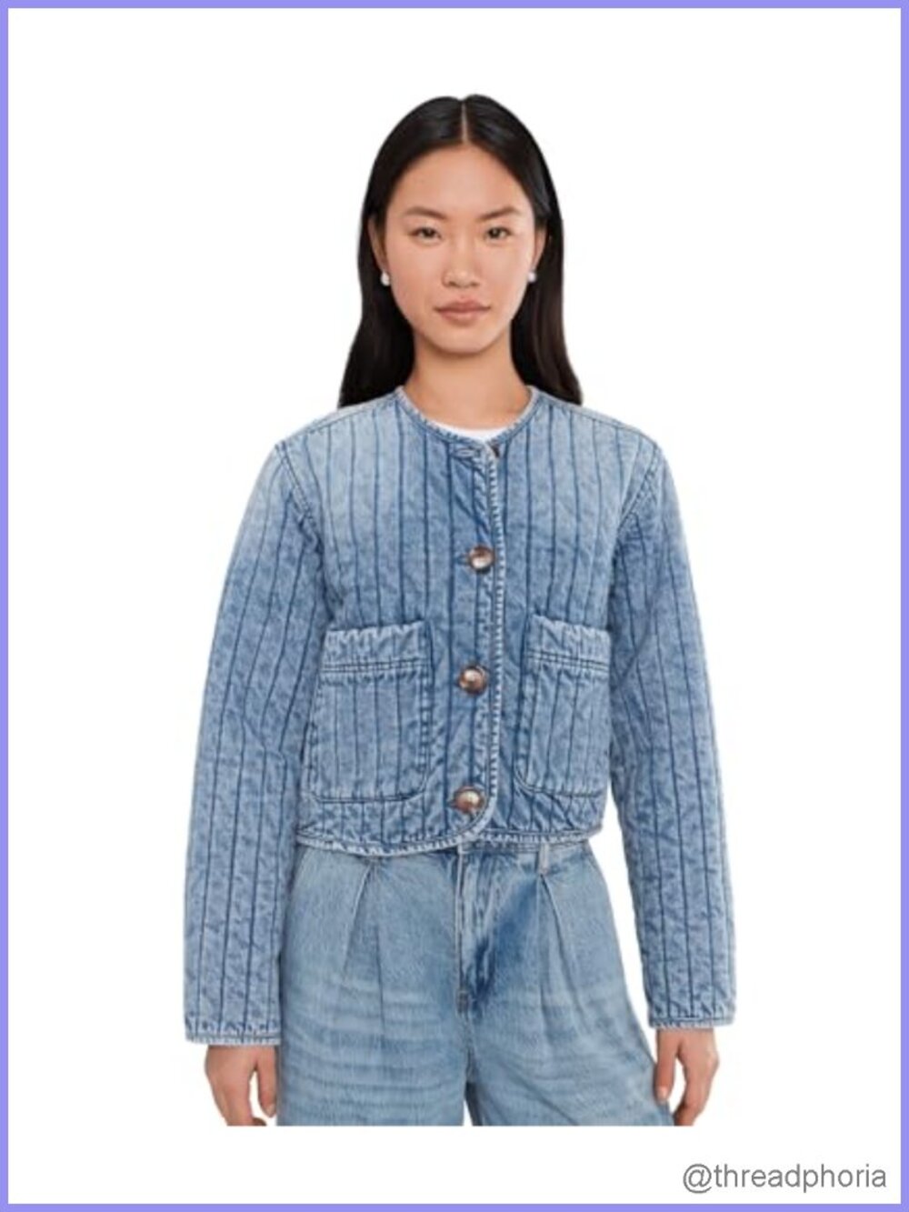 Quilted Denim Jacket Collarless Women's Layer Casual